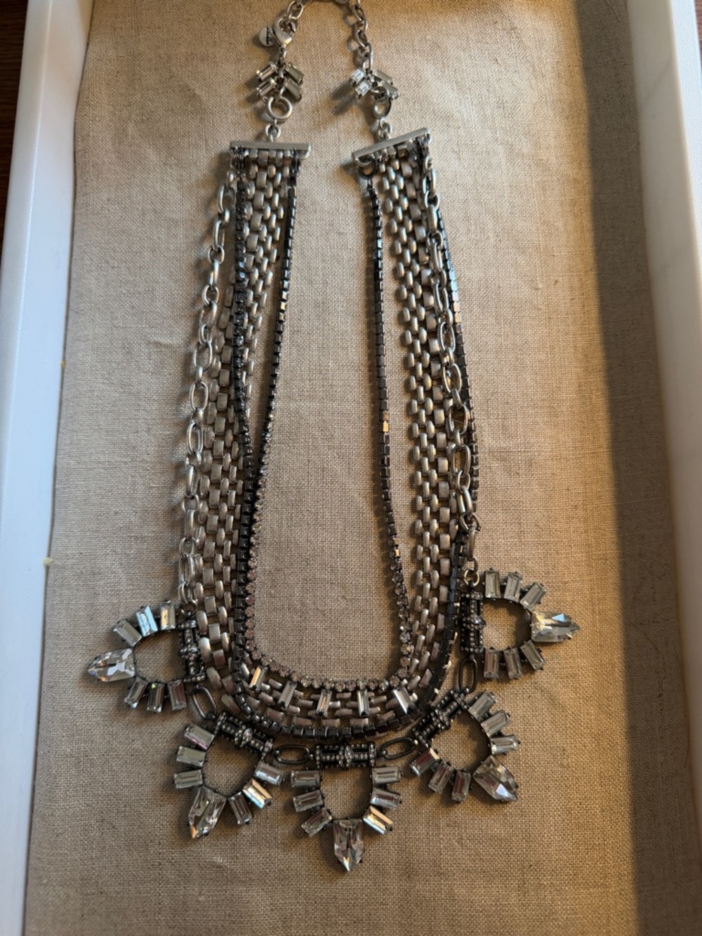 Stella & Dot Statement Silver Crystal Bib Necklace - Women's Jewelry